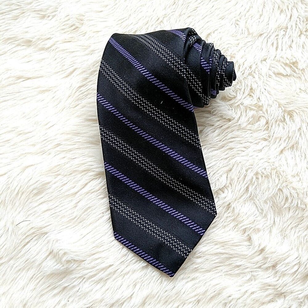 Robert Talbott Mens Neck Tie Black Purple Striped Silk
